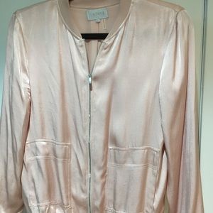 Pale Pink Satin Bomber Jacket